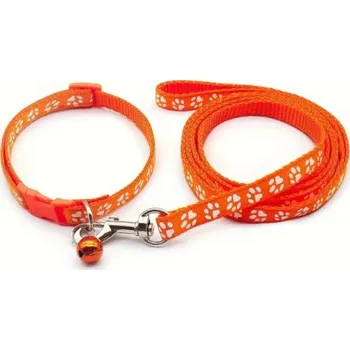 Obojek pro psa Sada obojek s vodítkem pro štěně oranžová tlapky