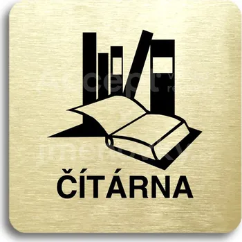 Informační tabulka Zlatý piktogram "čítárna" s černým textem bez rámečku -