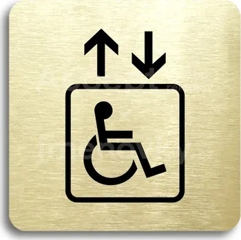 Informační tabulka Zlatý piktogram "výtah invalidé" s černým&nbsp;textem bez rámečku&nbsp;-