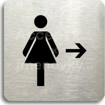 Značení Stříbrný piktogram "WC ženy vpravo" s černým&nbsp;textem bez rámečku -