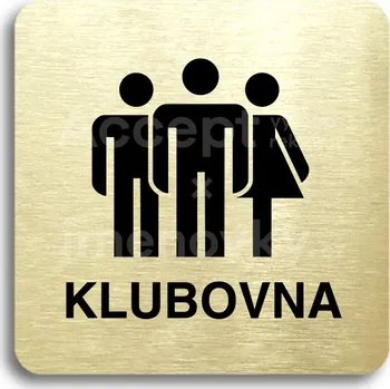 Informační tabulka Zlatý piktogram "klubovna IV" s černým textem bez rámečku - 80 x 80 mm