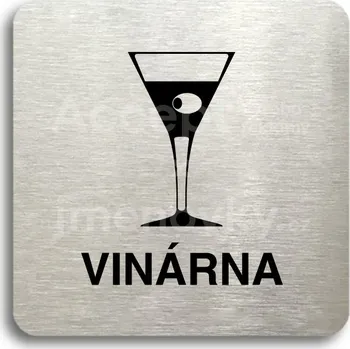 Značení Stříbrný piktogram "vinárna" s černým textem bez rámečku -