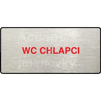 Informační tabulka Stříbrný&nbsp;piktogram "WC CHLAPCI" s červeným textem a rámečkem&nbsp;-