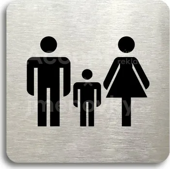 Značení Stříbrný piktogram "rodiny s dětmi" s černým textem bez rámečku -