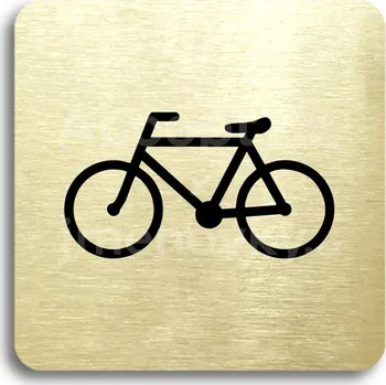 Informační tabulka Zlatý piktogram "bicykl" s černým&nbsp;textem bez rámečku&nbsp;-