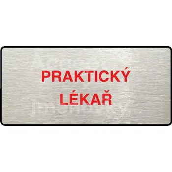 Informační tabulka Stříbrný&nbsp;piktogram "PRAKTICKÝ LÉKAŘ" s červeným textem a rámečkem&nbsp;-