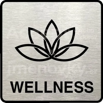 Informační tabulka Stříbrný piktogram "wellness II" s černým&nbsp;textem a rámečkem&nbsp;-