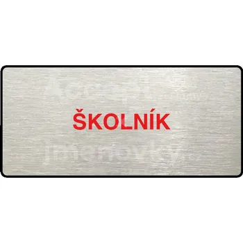 Informační tabulka Stříbrný piktogram "ŠKOLNÍK" s červeným textem a rámečkem -