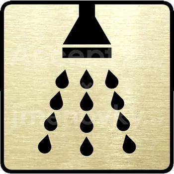 Informační tabulka Zlatý piktogram "sprcha" s černým&nbsp;textem a rámečkem&nbsp;-