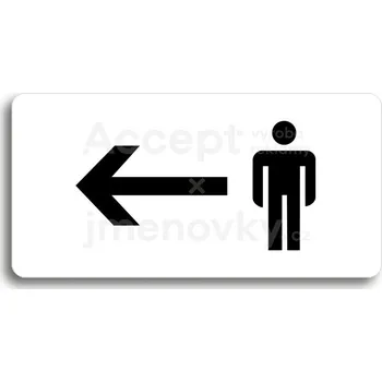 Informační tabulka Bílý piktogram "WC MUŽI VLEVO" s černým textem bez rámečku&nbsp;-