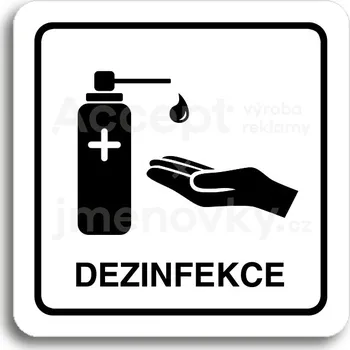 Značení Bílý piktogram "dezinfekce II" s černým textem a rámečkem&nbsp;-