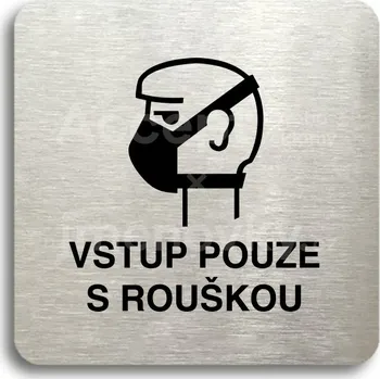 Značení Stříbrný piktogram "vstup pouze s rouškou II" s černým&nbsp;textem bez rámečku -