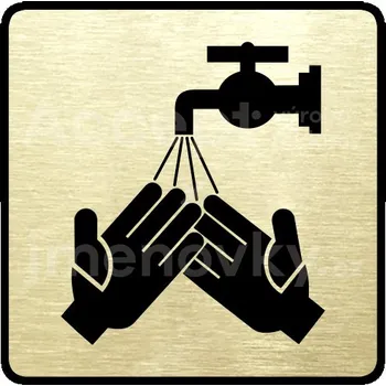 Značení Zlatý piktogram "umyjte si ruce" s černým textem a rámečkem -