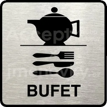 Informační tabulka Stříbrný piktogram "bufet" s černým textem a rámečkem -