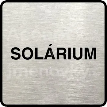 Informační tabulka Stříbrný piktogram "solárium III" s černým textem a rámečkem - 80 x 80 mm