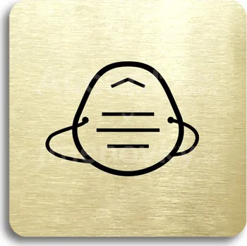 Informační tabulka Zlatý piktogram "respirátor" s černým textem bez rámečku - 80 x 80 mm