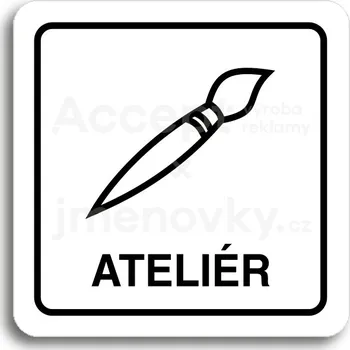 Informační tabulka Bílý piktogram "ateliér" s černým textem a rámečkem&nbsp;-