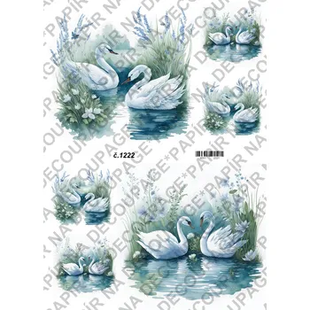 Umělecký papír Rýžový a soft papír na decoupage - Labutě - KB01222 Materiál: Soft, Rozměr: A4