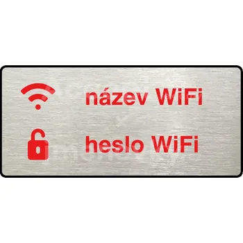 Informační tabulka Stříbrný piktogram "WiFi" s červeným textem a rámečkem -