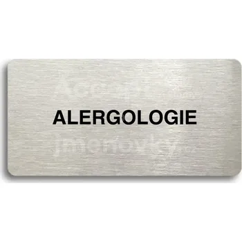 Informační tabulka Stříbrný piktogram "ALERGOLOGIE" s černým textem bez rámečku - 160 x 80 mm