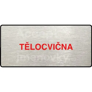 Značení Stříbrný&nbsp;piktogram "TĚLOCVIČNA" s červeným textem a rámečkem&nbsp;-