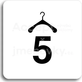 Informační tabulka Bílý piktogram "šatna 5 II" s černým textem bez rámečku - 80 x 80 mm