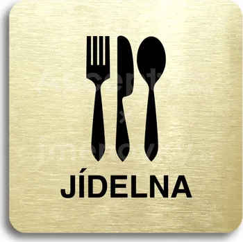 Informační tabulka Zlatý piktogram "jídelna" s černým textem bez rámečku -