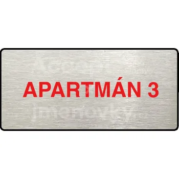 Značení Stříbrný piktogram "APARTMÁN 3" s červeným textem a rámečkem -