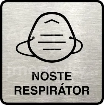 Informační tabulka Stříbrný piktogram "noste respirátor IV" s černým textem a rámečkem -