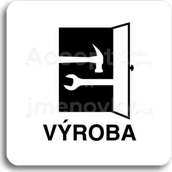 Informační tabulka Bílý piktogram "výroba" s černým textem bez rámečku&nbsp;-