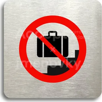 Informační tabulka Stříbrný&nbsp;piktogram "zákaz vstupu se zavazadlem II" s červeným textem bez rámečku&nbsp;-