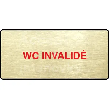 Informační tabulka Zlatý piktogram "WC INVALIDÉ" s červeným textem a rámečkem -