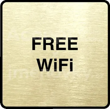 Značení Zlatý piktogram "free WiFi" s černým textem a rámečkem -