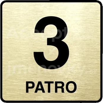 Informační tabulka Zlatý piktogram "3 patro" s černým&nbsp;textem a rámečkem&nbsp;-