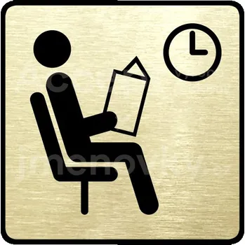 Informační tabulka Zlatý piktogram "čekárna V" s černým&nbsp;textem a rámečkem&nbsp;-