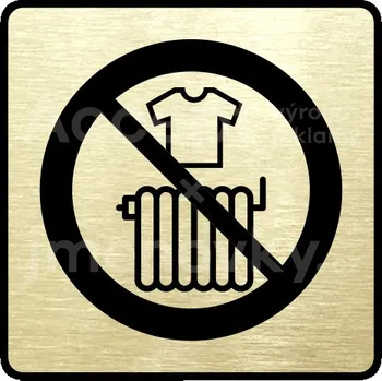 Značení Zlatý piktogram "zákaz sušení prádla" s černým&nbsp;textem a rámečkem&nbsp;-