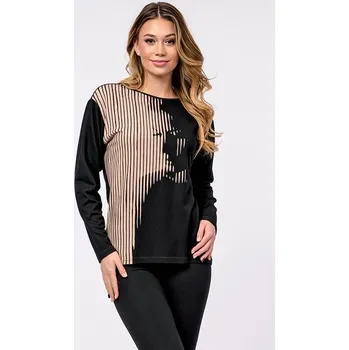 Dámská halenka Volnější černobéžová dámská halenka 7725 velikost 3XL