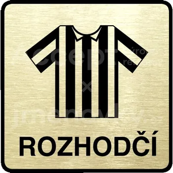 Informační tabulka Zlatý piktogram "rozhodčí II" s černým textem a rámečkem - 80 x 80 mm