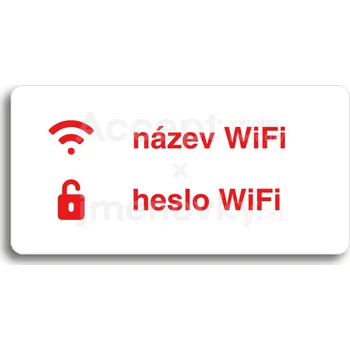 Informační tabulka Bílý piktogram "WiFi" s červeným textem bez rámečku -