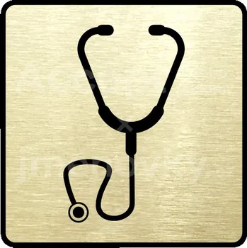 Informační tabulka Zlatý piktogram "ordinace V" s černým&nbsp;textem a rámečkem&nbsp;-