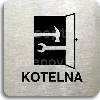 Informační tabulka Stříbrný piktogram "kotelna" s černým textem bez rámečku - 80 x 80 mm