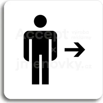 Značení Bílý piktogram "WC muži vpravo" s černým textem bez rámečku -