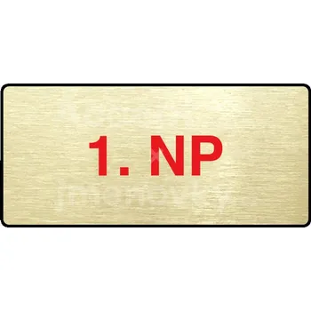 Informační tabulka Zlatý&nbsp;piktogram "1. NP" s červeným textem a rámečkem&nbsp;-