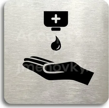 Informační tabulka Stříbrný piktogram "dezinfekce IX" s černým&nbsp;textem bez rámečku -