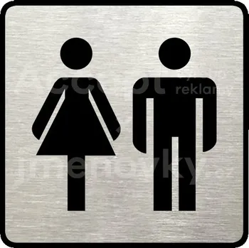 Informační tabulka Stříbrný piktogram "WC ženy, muži" s černým textem a rámečkem -