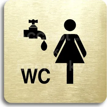 Informační tabulka Zlatý piktogram "umývárna, WC ženy" s černým&nbsp;textem bez rámečku&nbsp;-
