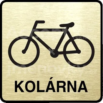 Informační tabulka Zlatý piktogram "kolárna" s černým textem a rámečkem - 80 x 80 mm