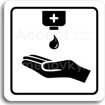 Značení Bílý piktogram "dezinfekce IX" s černým textem a rámečkem -