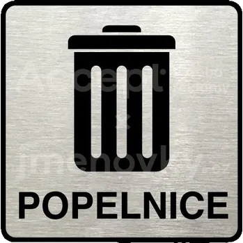 Informační tabulka Stříbrný piktogram "popelnice II" s černým textem a rámečkem -