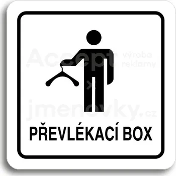 Informační tabulka Bílý piktogram "převlékací box II" s černým textem a rámečkem&nbsp;-